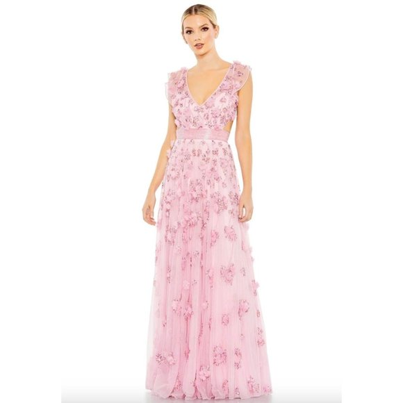 Mac Duggal 93692 Floral Embellished Lace Up Pink Gown Size 8 Maxi Dress - Picture 1 of 8